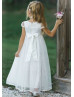 Cap Sleeve Ivory Lace Tulle Ankle Length Flower Girl Dress